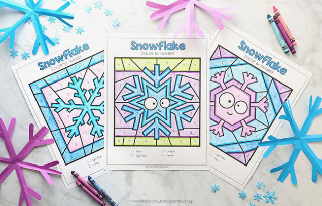 Complimentary Snowflake Color by Number Worksheet
