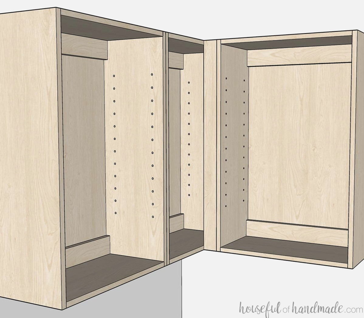 3D sketch of frameless blind corner wall cabinet.