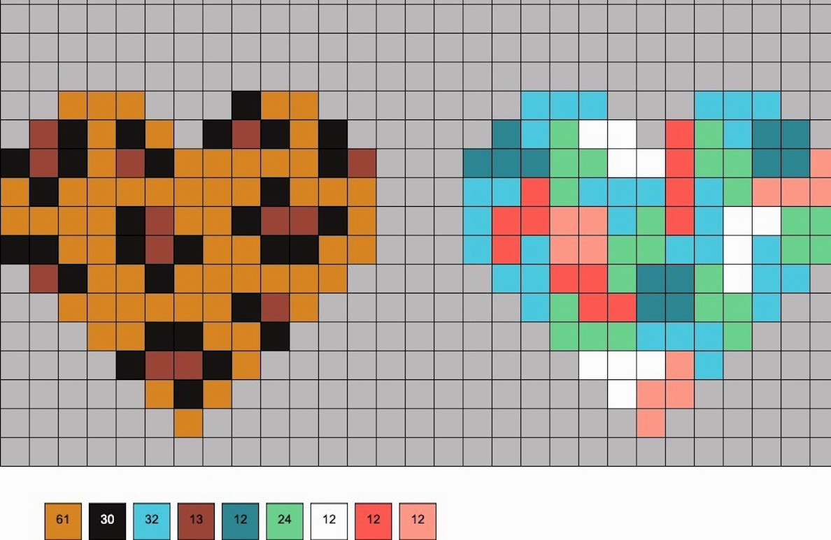 leopard print heart and floral heart perler beads