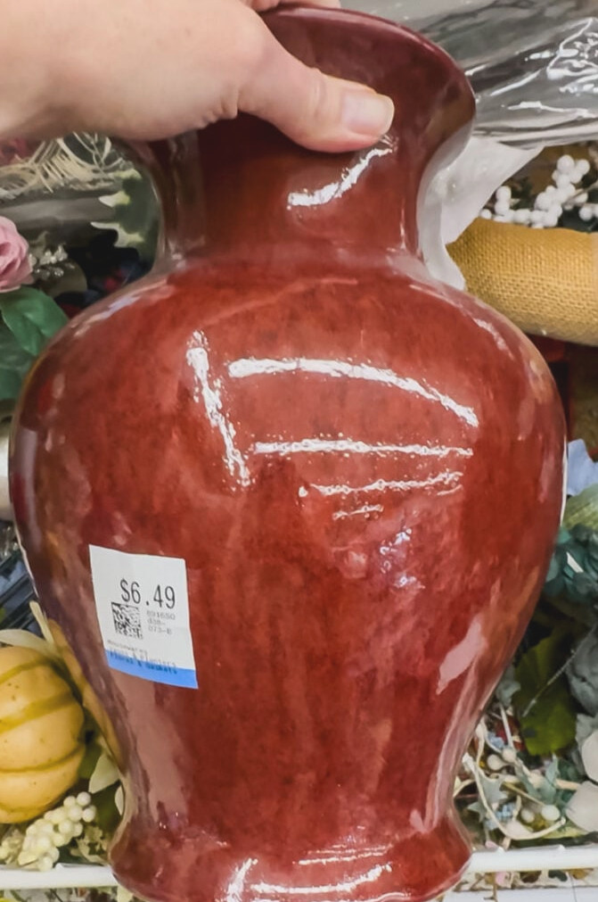 red thrift store vase