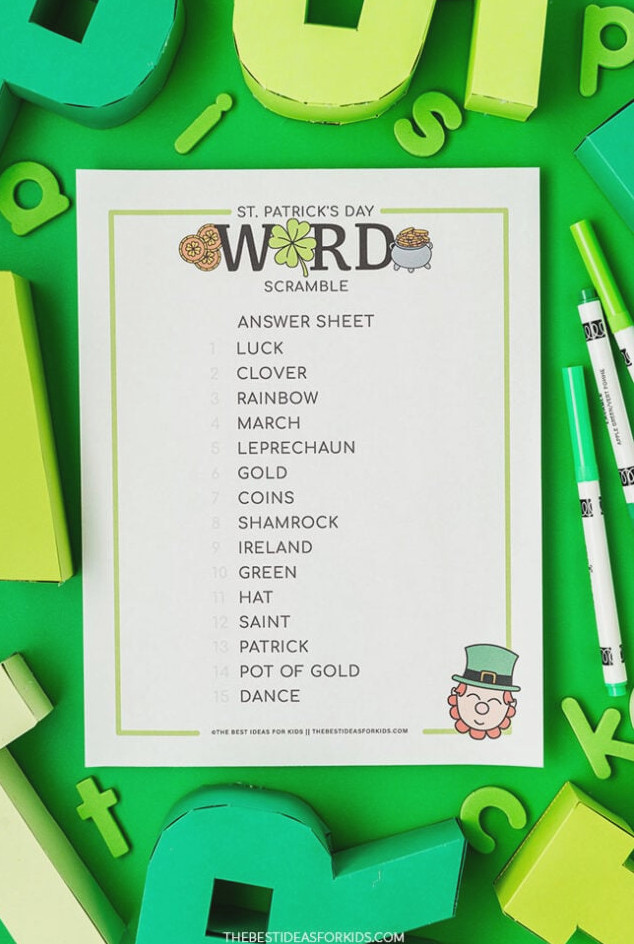 St Patrick's Day Word Scramble Answer Key