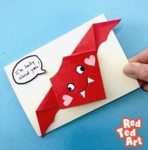 Easy Valentine's Origam Bat Card Making Idea - I am Batty About You