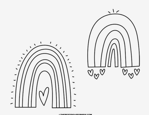 rainbows with hearts coloring page