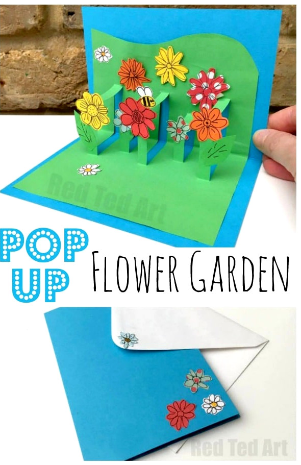 DIY 3D Flower Card - Pop Up Cards for Children - How to create 3D Flower Cards. Simple Flower Garden Pop Up for Mother's Day, birthdays or Teacher Appreciation #popup #cardmaking #popupcards #3d #3dcards #flowergarden #3dflowers #flowers #mothersday #teachers