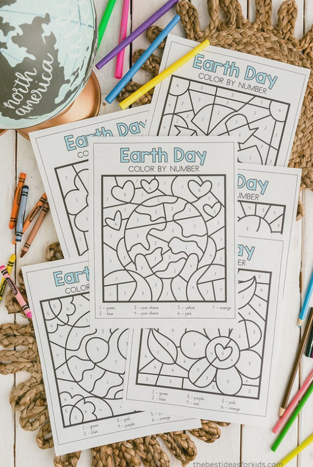 Printable Earth Day Color by Number Sheets