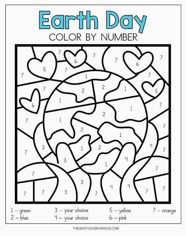 Printable Earth Day Color by Number Sheet