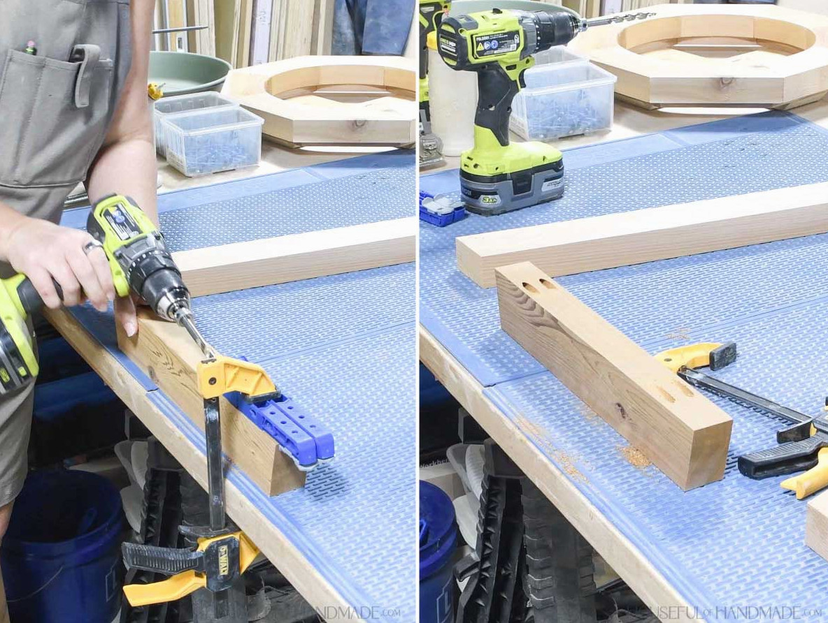 Making pocket holes underneath the 2x3 board.