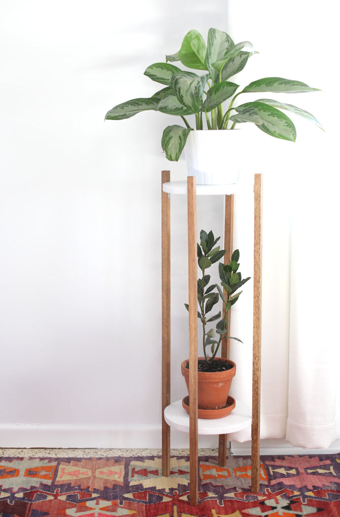 two-level plant stand with mid-century style
