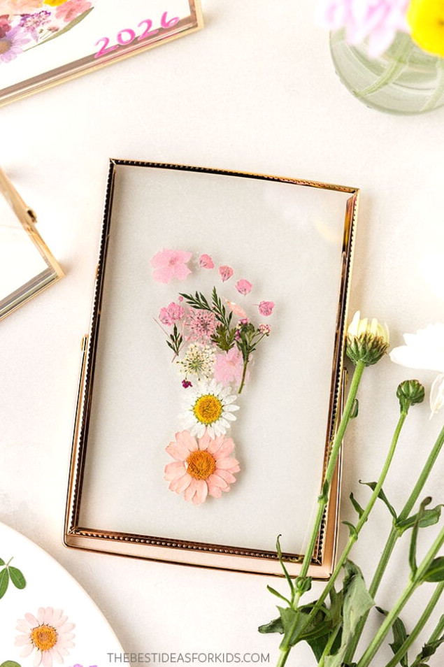 Footprint Keepsake with Pressed Flowers