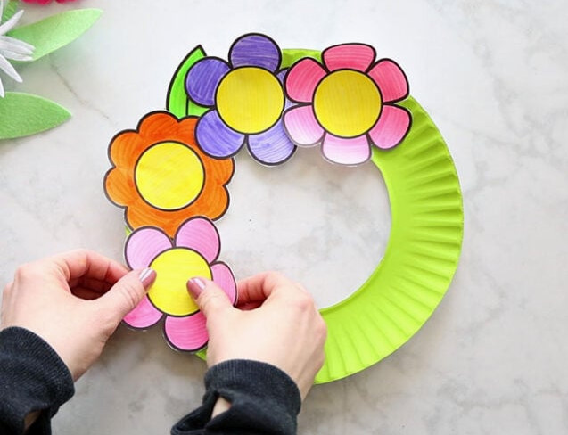 Glue Flowers to Paper Plate