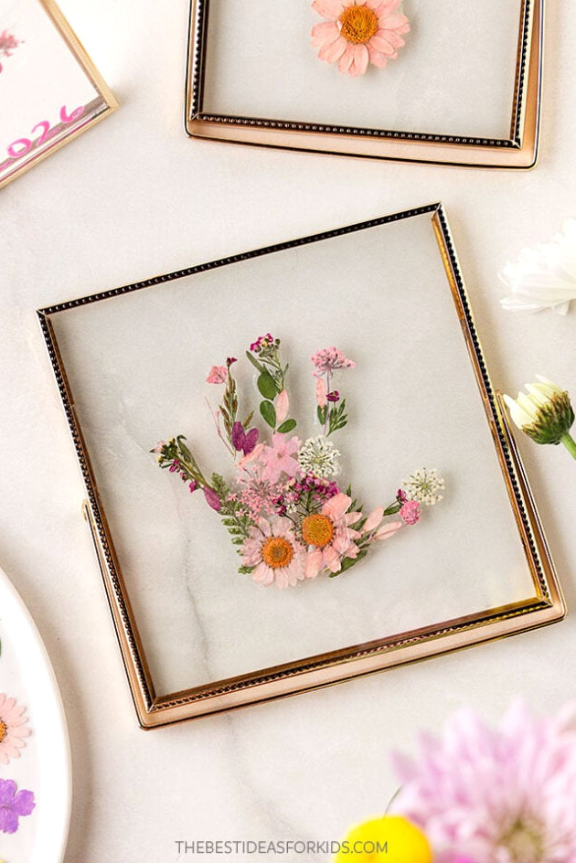 Handprint Keepsake with Pressed Flowers