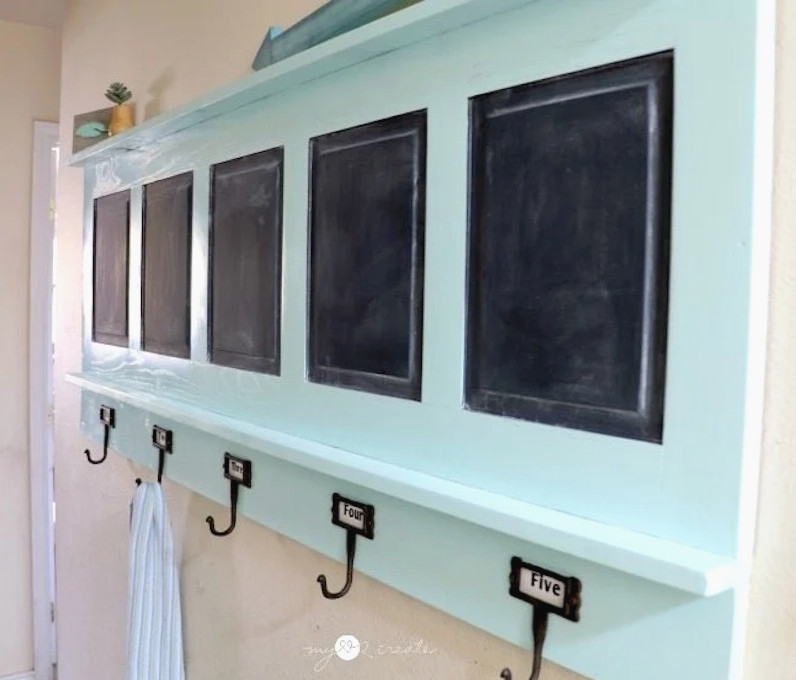 chalkboard clothing rack made from a desk