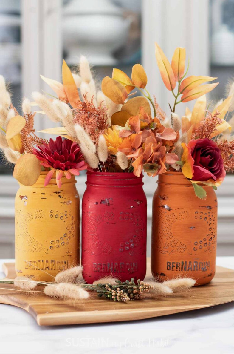 Chalk Painted Thanksgiving Mason Jars