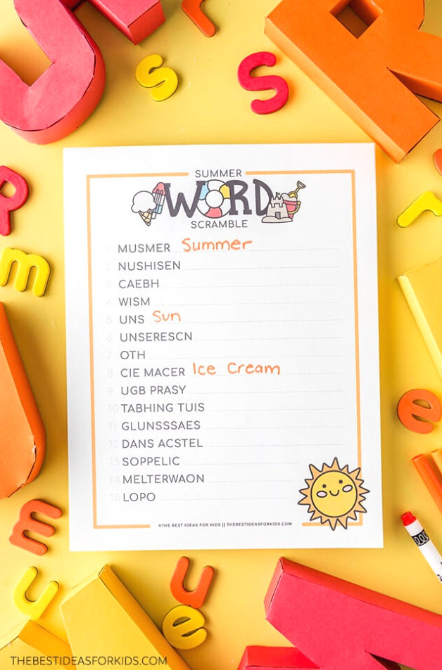 Printable Summer Word Scramble Activity
