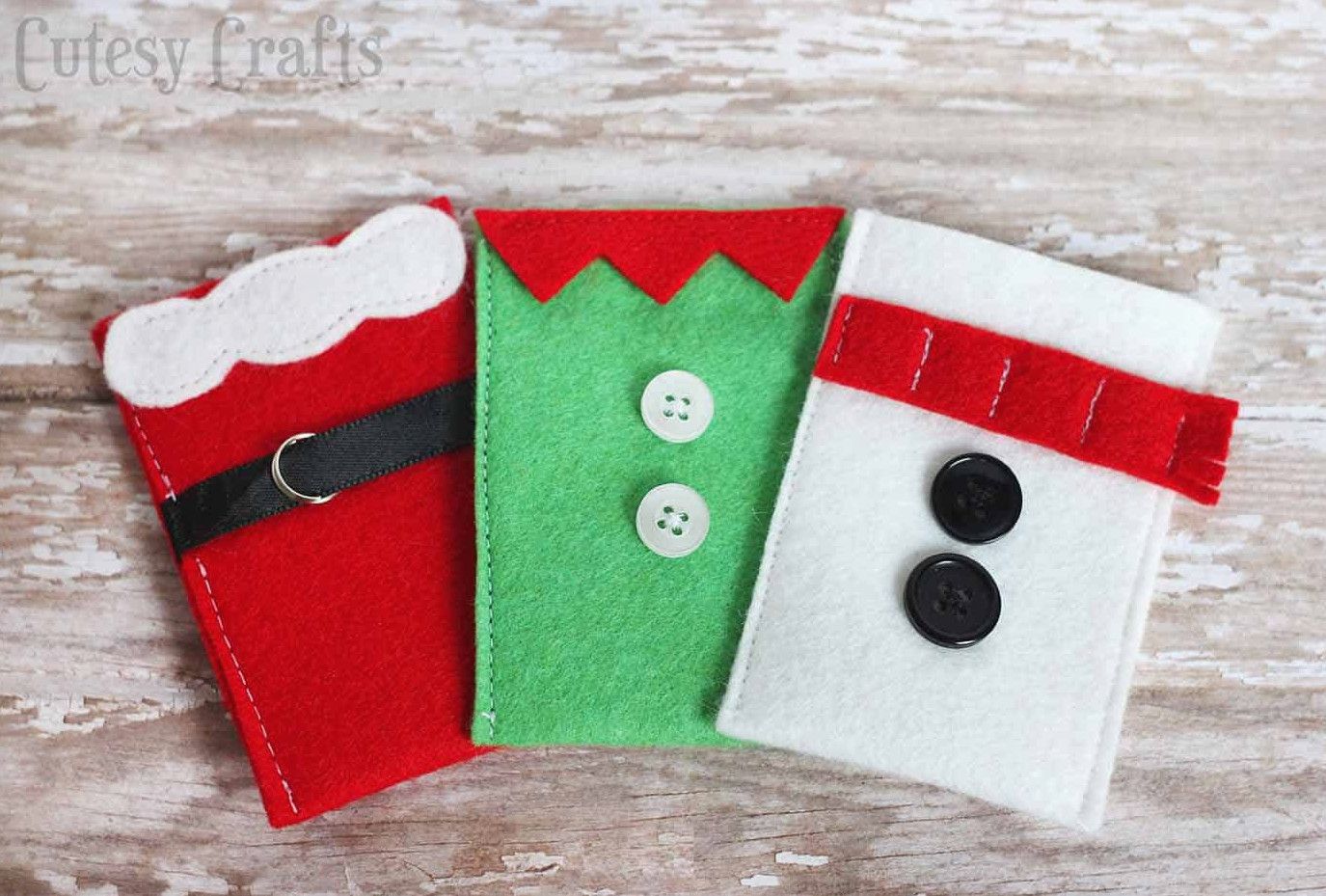 Santa, elf, and snowman gift card holders for Christmas