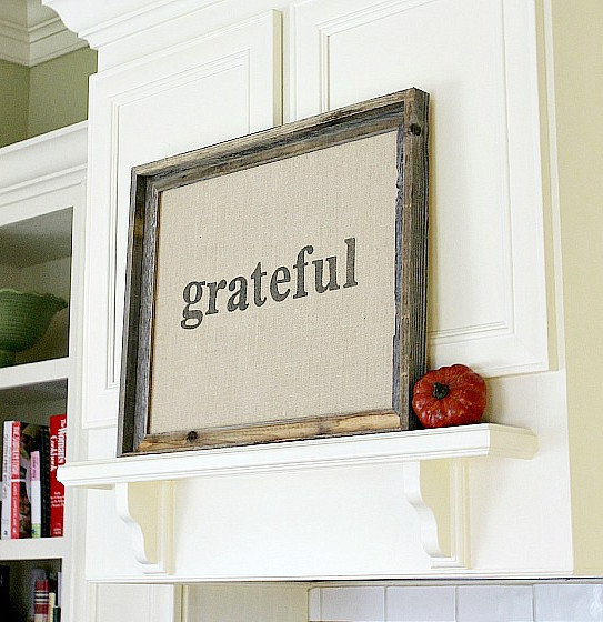 framed burlap grateful sign