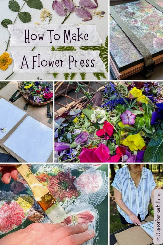 collage of photos of making a flower press DIY