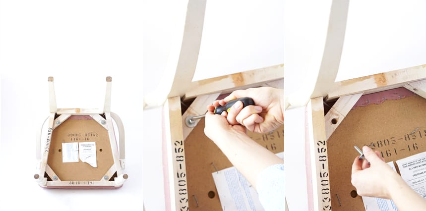 Removing a chair seat with a screwdriver