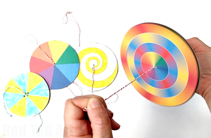 DIY Paper Spinner - simple to make and so fun to play with. Great for an STEAM lessons on colour theory