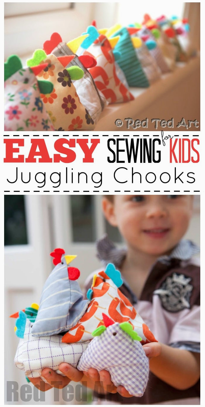 Easy Sewing For Kids: Pyramid Chickens. This Easter Sewing Project is great fun for kids. The Pyramid Chickens make great Juggling Chooks, decorations or even doorstops. So fun. So cute. So easy! #Easter #spring #eastercrafts #sewing #sewingwithkids #chickens