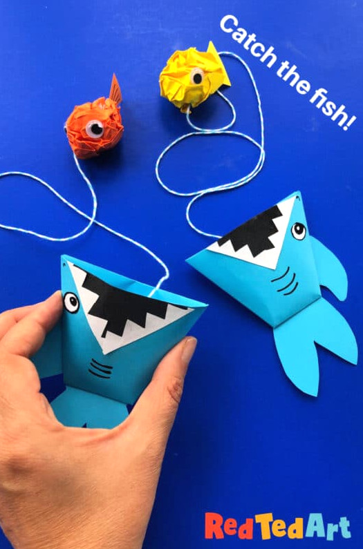 Easy Origami Shark Toy For Kids – Red Ted Art – Kids Crafts