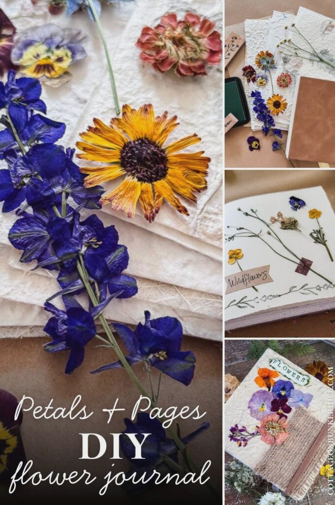 collage of images of a handmade flower journal diy project